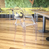 English Elm Commercial Grade Ghost Chair with Arms in Transparent Crystal