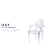 English Elm Commercial Grade Ghost Chair with Arms in Transparent Crystal