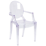 English Elm Commercial Grade Ghost Chair with Arms in Transparent Crystal