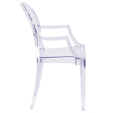 English Elm Commercial Grade Ghost Chair with Arms in Transparent Crystal