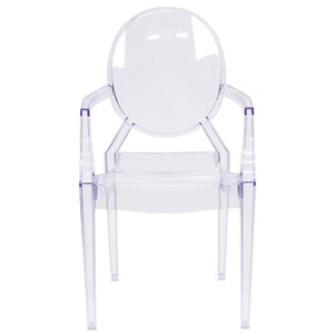 English Elm Commercial Grade Ghost Chair with Arms in Transparent Crystal
