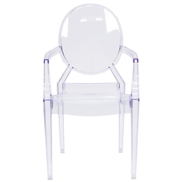English Elm Commercial Grade Ghost Chair with Arms in Transparent Crystal