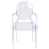 English Elm Commercial Grade Ghost Chair with Arms in Transparent Crystal