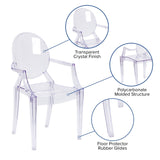 English Elm Commercial Grade Ghost Chair with Arms in Transparent Crystal