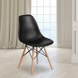 English Elm Commercial Grade Elon Series Plastic Chair with Wooden Legs for Versatile Kitchen, Dining Room, Living Room, Library or Desk Use