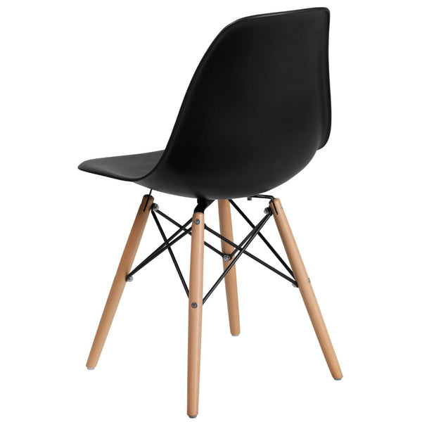 English Elm Commercial Grade Elon Series Plastic Chair with Wooden Legs for Versatile Kitchen, Dining Room, Living Room, Library or Desk Use