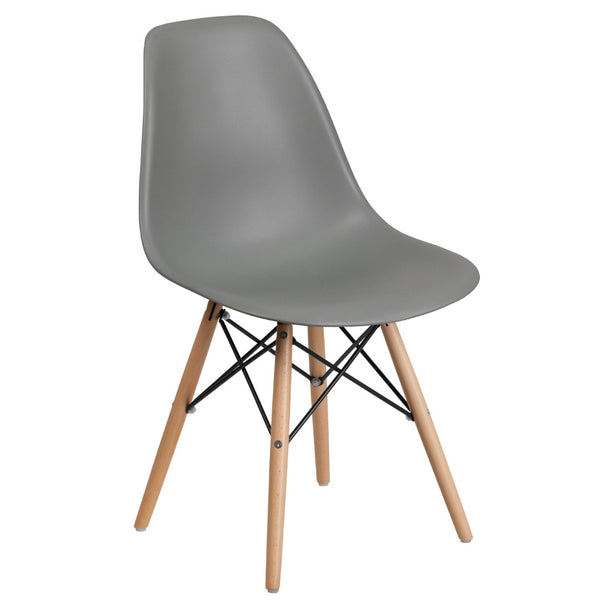 English Elm Commercial Grade Elon Series Plastic Chair with Wooden Legs for Versatile Kitchen, Dining Room, Living Room, Library or Desk Use