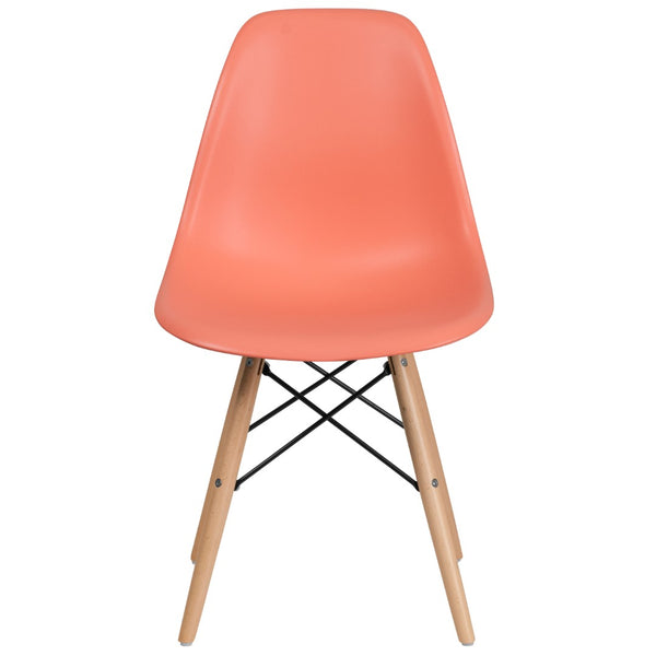 English Elm Commercial Grade Elon Series Plastic Chair with Wooden Legs for Versatile Kitchen, Dining Room, Living Room, Library or Desk Use
