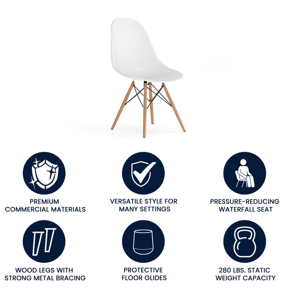 English Elm Commercial Grade Elon Series Plastic Chair with Wooden Legs for Versatile Kitchen, Dining Room, Living Room, Library or Desk Use