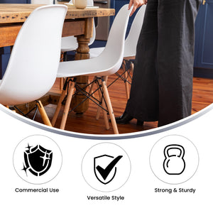 English Elm Commercial Grade Elon Series Plastic Chair with Wooden Legs for Versatile Kitchen, Dining Room, Living Room, Library or Desk Use