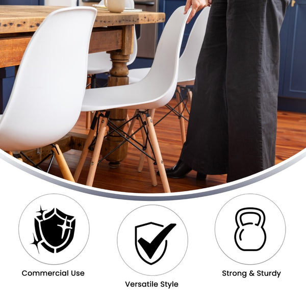 English Elm Commercial Grade Elon Series Plastic Chair with Wooden Legs for Versatile Kitchen, Dining Room, Living Room, Library or Desk Use