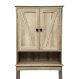 English Elm Farmhouse Over the Toilet Shelf Cabinet, Magnetic Close Doors, Adjustable In-Cabinet Shelf, Lower Open Shelf, Metal Handles and Hinges,