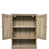 English Elm Farmhouse Over the Toilet Shelf Cabinet, Magnetic Close Doors, Adjustable In-Cabinet Shelf, Lower Open Shelf, Metal Handles and Hinges,