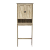 English Elm Farmhouse Over the Toilet Shelf Cabinet, Magnetic Close Doors, Adjustable In-Cabinet Shelf, Lower Open Shelf, Metal Handles and Hinges,