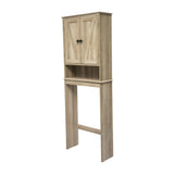 English Elm Farmhouse Over the Toilet Shelf Cabinet, Magnetic Close Doors, Adjustable In-Cabinet Shelf, Lower Open Shelf, Metal Handles and Hinges,