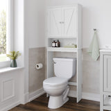 English Elm Farmhouse Over the Toilet Shelf Cabinet, Magnetic Close Doors, Adjustable In-Cabinet Shelf, Lower Open Shelf, Metal Handles and Hinges,