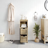 English Elm Farmhouse Bathroom Storage Organizer with Two Removable Drawers and Open Display Shelf