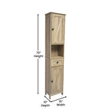 English Elm Farmhouse Freestanding Bathroom Linen Tower Storage Cabinet with Magnetic Close Doors, 2 Adjustable Shelves, Open Display Shelf, Drawer