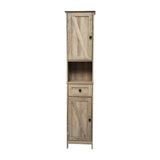 English Elm Farmhouse Freestanding Bathroom Linen Tower Storage Cabinet with Magnetic Close Doors, 2 Adjustable Shelves, Open Display Shelf, Drawer