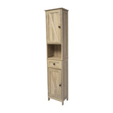 English Elm Farmhouse Freestanding Bathroom Linen Tower Storage Cabinet with Magnetic Close Doors, 2 Adjustable Shelves, Open Display Shelf, Drawer