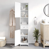 English Elm Farmhouse Freestanding Bathroom Linen Tower Storage Cabinet with Magnetic Close Doors, 2 Adjustable Shelves, Open Display Shelf, Drawer