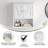 English Elm Farmhouse Wall Mounted Bathroom Medicine Cabinet Storage Organizer with 2 Magnetic Closure Doors, Adjustable Shelf, and Lower Open Shelf