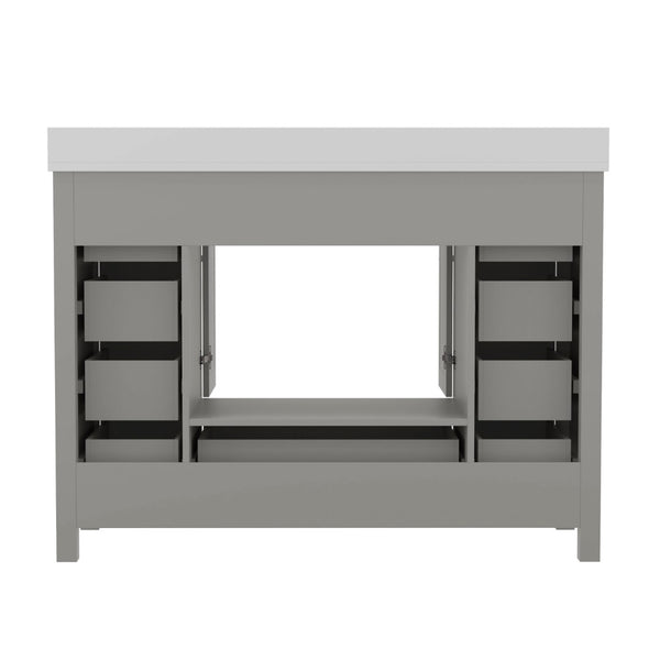 English Elm Commercial Grade 48 Inch Bathroom Vanity with Sink, Storage Cabinet with Soft Close Doors, and 9 Drawers, Carrara Marble Finish Countertop,