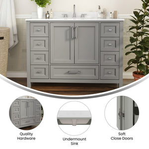 English Elm Commercial Grade 48 Inch Bathroom Vanity with Sink, Storage Cabinet with Soft Close Doors, and 9 Drawers, Carrara Marble Finish Countertop,