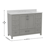 English Elm Commercial Grade 48 Inch Bathroom Vanity with Sink, Storage Cabinet with Soft Close Doors, and 9 Drawers, Carrara Marble Finish Countertop,