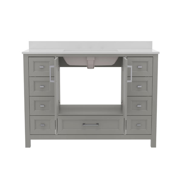 English Elm Commercial Grade 48 Inch Bathroom Vanity with Sink, Storage Cabinet with Soft Close Doors, and 9 Drawers, Carrara Marble Finish Countertop,