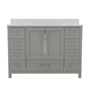 English Elm Commercial Grade 48 Inch Bathroom Vanity with Sink, Storage Cabinet with Soft Close Doors, and 9 Drawers, Carrara Marble Finish Countertop,