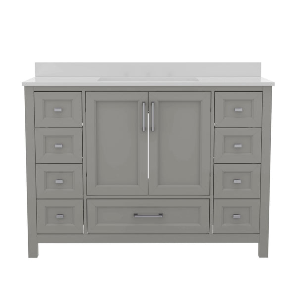 English Elm Commercial Grade 48 Inch Bathroom Vanity with Sink, Storage Cabinet with Soft Close Doors, and 9 Drawers, Carrara Marble Finish Countertop,