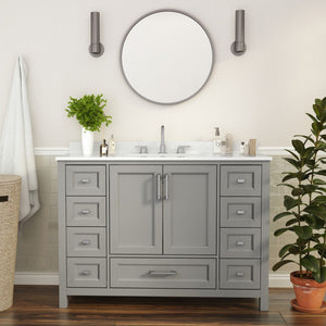 English Elm Commercial Grade 48 Inch Bathroom Vanity with Sink, Storage Cabinet with Soft Close Doors, and 9 Drawers, Carrara Marble Finish Countertop,