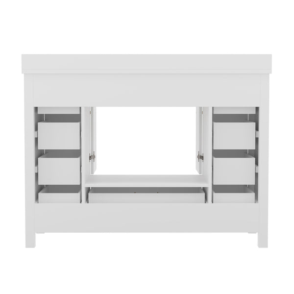 English Elm Commercial Grade 48 Inch Bathroom Vanity with Sink, Storage Cabinet with Soft Close Doors, and 9 Drawers, Carrara Marble Finish Countertop,