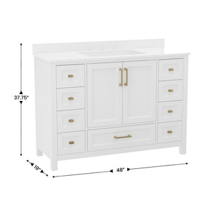 English Elm Commercial Grade 48 Inch Bathroom Vanity with Sink, Storage Cabinet with Soft Close Doors, and 9 Drawers, Carrara Marble Finish Countertop,