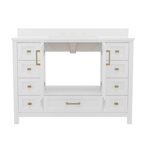 English Elm Commercial Grade 48 Inch Bathroom Vanity with Sink, Storage Cabinet with Soft Close Doors, and 9 Drawers, Carrara Marble Finish Countertop,