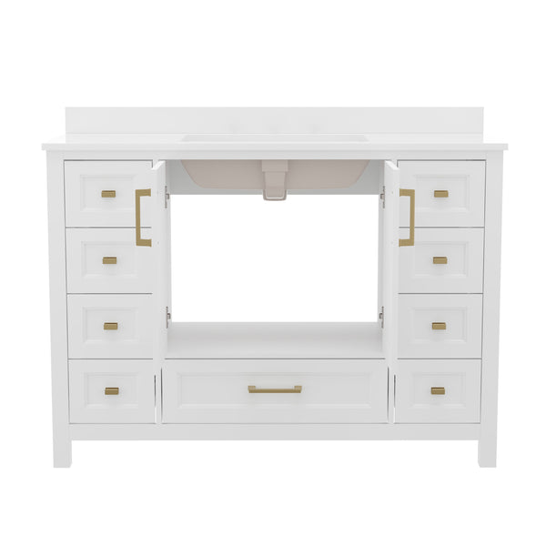 English Elm Commercial Grade 48 Inch Bathroom Vanity with Sink, Storage Cabinet with Soft Close Doors, and 9 Drawers, Carrara Marble Finish Countertop,