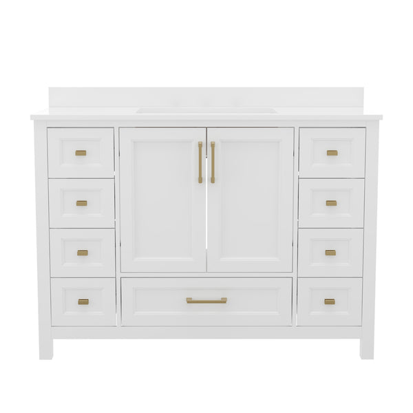 English Elm Commercial Grade 48 Inch Bathroom Vanity with Sink, Storage Cabinet with Soft Close Doors, and 9 Drawers, Carrara Marble Finish Countertop,
