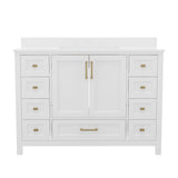 English Elm Commercial Grade 48 Inch Bathroom Vanity with Sink, Storage Cabinet with Soft Close Doors, and 9 Drawers, Carrara Marble Finish Countertop,