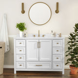 English Elm Commercial Grade 48 Inch Bathroom Vanity with Sink, Storage Cabinet with Soft Close Doors, and 9 Drawers, Carrara Marble Finish Countertop,