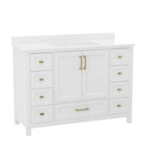 English Elm Commercial Grade 48 Inch Bathroom Vanity with Sink, Storage Cabinet with Soft Close Doors, and 9 Drawers, Carrara Marble Finish Countertop,