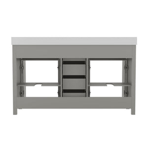 English Elm Commercial Grade 60 Inch Bathroom Double Vanity with 2 Sinks, 2 Storage Cabinets with Soft Close Doors and 6 Drawers, Carrara Marble Finish Countertop,