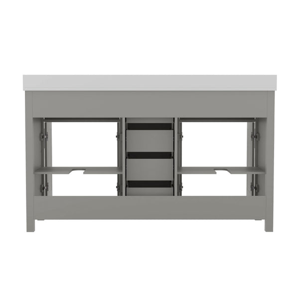 English Elm Commercial Grade 60 Inch Bathroom Double Vanity with 2 Sinks, 2 Storage Cabinets with Soft Close Doors and 6 Drawers, Carrara Marble Finish Countertop,