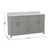 English Elm Commercial Grade 60 Inch Bathroom Double Vanity with 2 Sinks, 2 Storage Cabinets with Soft Close Doors and 6 Drawers, Carrara Marble Finish Countertop,