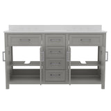 English Elm Commercial Grade 60 Inch Bathroom Double Vanity with 2 Sinks, 2 Storage Cabinets with Soft Close Doors and 6 Drawers, Carrara Marble Finish Countertop,