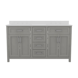 English Elm Commercial Grade 60 Inch Bathroom Double Vanity with 2 Sinks, 2 Storage Cabinets with Soft Close Doors and 6 Drawers, Carrara Marble Finish Countertop,