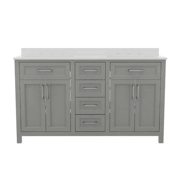 English Elm Commercial Grade 60 Inch Bathroom Double Vanity with 2 Sinks, 2 Storage Cabinets with Soft Close Doors and 6 Drawers, Carrara Marble Finish Countertop,
