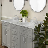 English Elm Commercial Grade 60 Inch Bathroom Double Vanity with 2 Sinks, 2 Storage Cabinets with Soft Close Doors and 6 Drawers, Carrara Marble Finish Countertop,