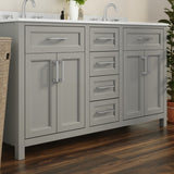 English Elm Commercial Grade 60 Inch Bathroom Double Vanity with 2 Sinks, 2 Storage Cabinets with Soft Close Doors and 6 Drawers, Carrara Marble Finish Countertop,