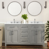 Commercial Grade 60 Inch Bathroom Double Vanity with 2 Sinks, 2 Storage Cabinets with Soft Close Doors and 6 Drawers, Carrara Marble Finish Countertop,